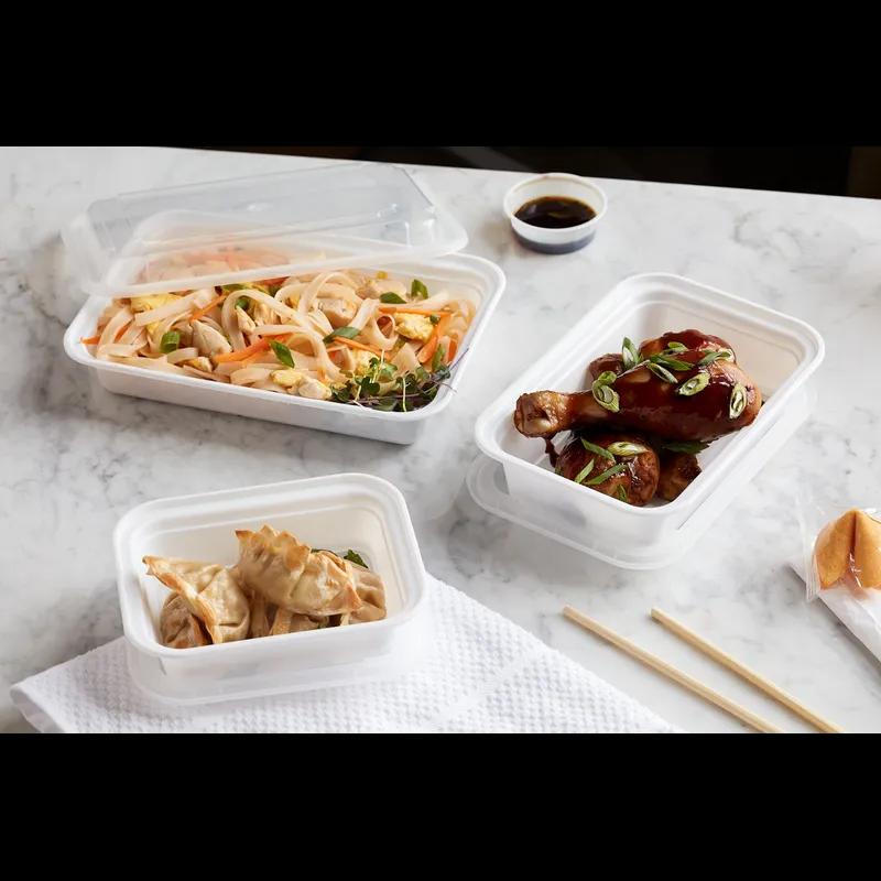 Take-Out Container Base & Lid Combo With Dome Lid 24 OZ PP White Clear Rectangle 150/Case