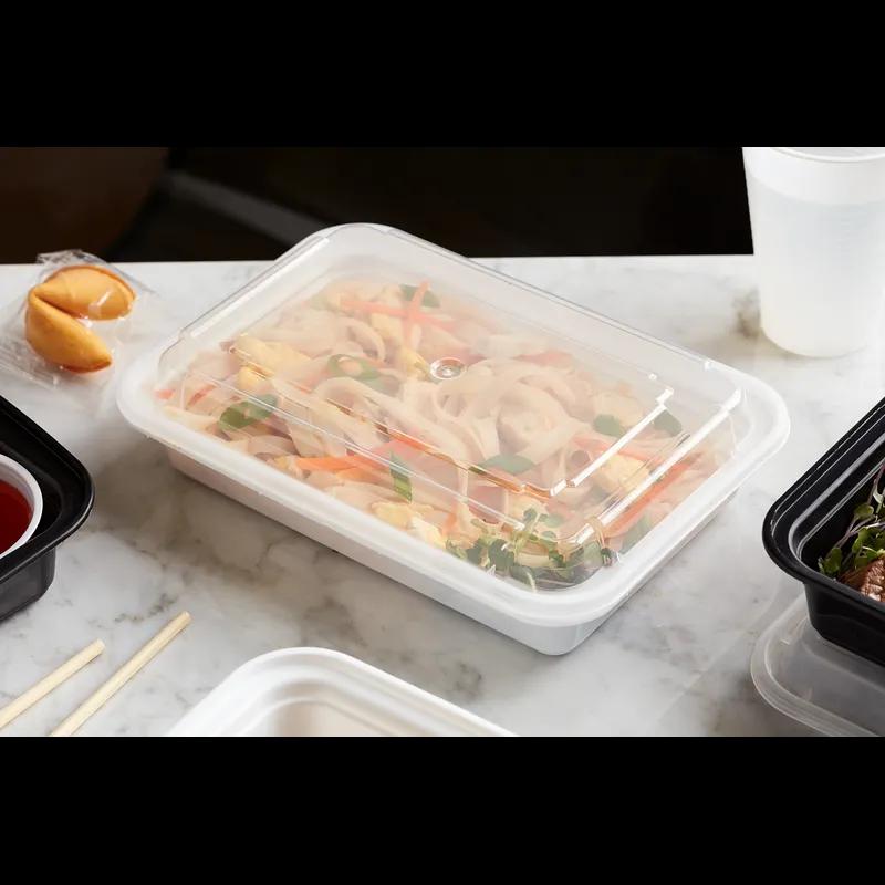 Take-Out Container Base & Lid Combo With Dome Lid 24 OZ PP White Clear Rectangle 150/Case