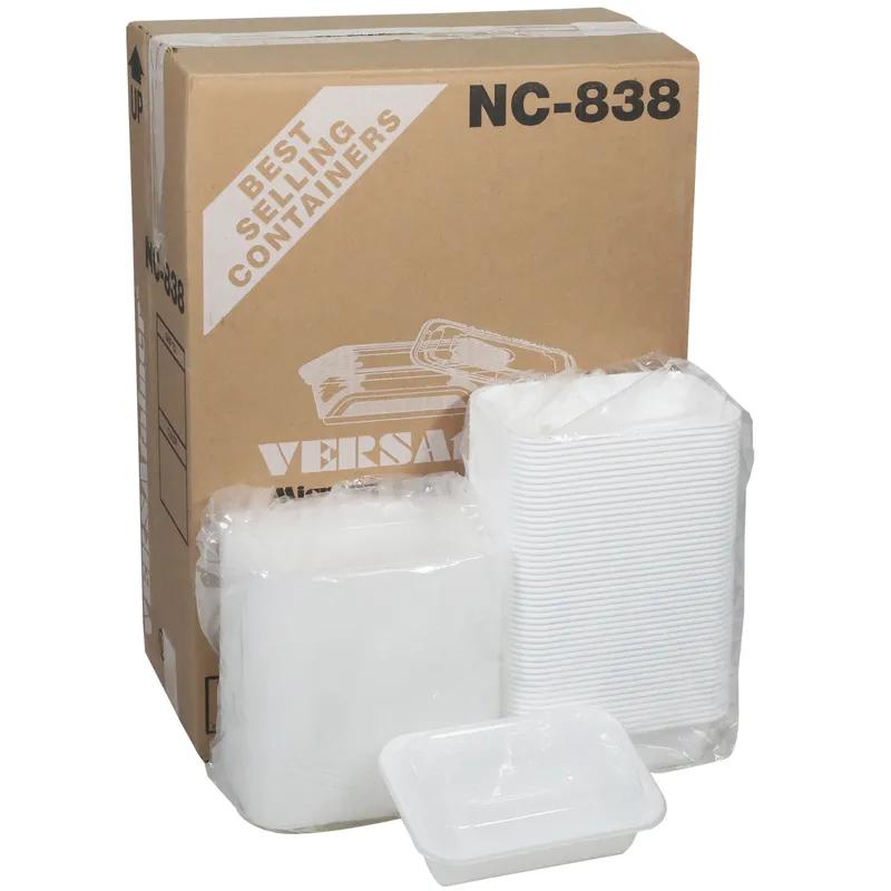 Take-Out Container Base & Lid Combo With Dome Lid 24 OZ PP White Clear Rectangle 150/Case