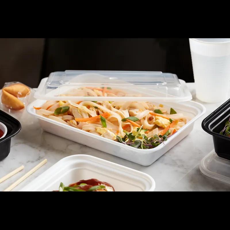 Take-Out Container Base & Lid Combo With Dome Lid 24 OZ PP White Clear Rectangle 150/Case