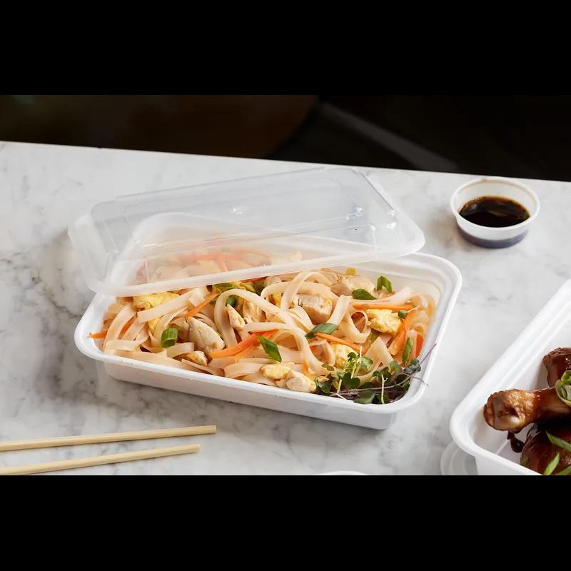 Take-Out Container Base & Lid Combo With Dome Lid 38 OZ PP White Clear Rectangle 150/Case