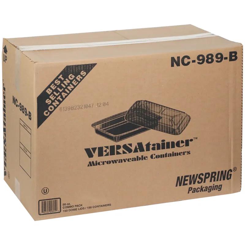 Take-Out Container Base & Lid Combo With Dome Lid 58 OZ PP Black Clear Oblong 150/Case