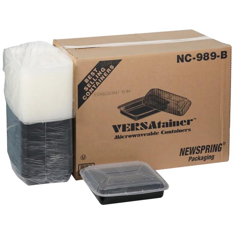 Take-Out Container Base & Lid Combo With Dome Lid 58 OZ PP Black Clear Oblong 150/Case