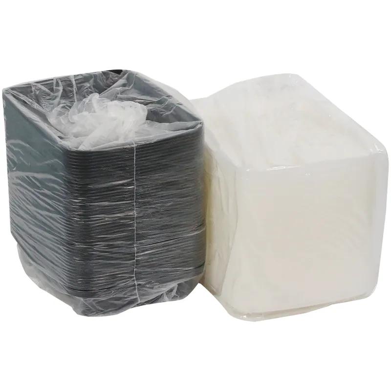 Take-Out Container Base & Lid Combo With Dome Lid 58 OZ PP Black Clear Oblong 150/Case