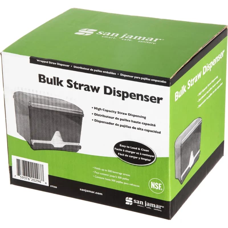 San Jamar Straw Dispenser Plastic Black High Capacity Single-Sided 1/Each