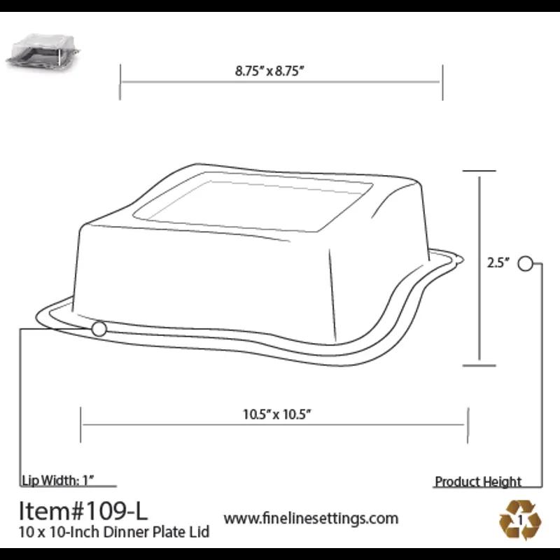 Lid 9.5 IN Plastic Square For Plate Unhinged 120/Case