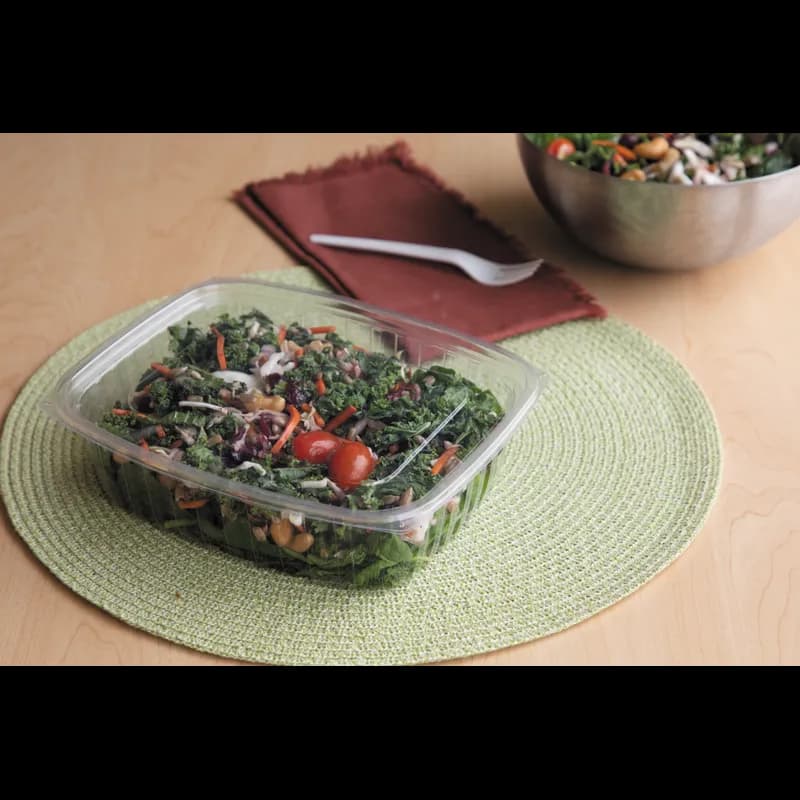 Deli Container Base & Lid Combo With Flat Lid 48 OZ PLA Clear Rectangle 200/Case
