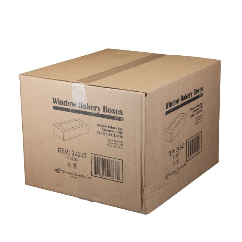 Bakery Box 12.5X5.5X2.25 IN Paperboard White Auto-Lock Bottom With Window 200/Case