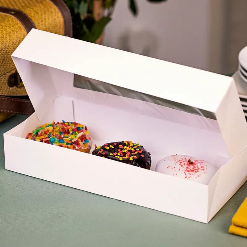 Bakery Box 12.5X5.5X2.25 IN Paperboard White Auto-Lock Bottom With Window 200/Case