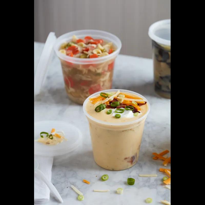 Deli Container Base & Lid Combo With Flat Lid 24 OZ PP LLDPE Clear Round 240/Case