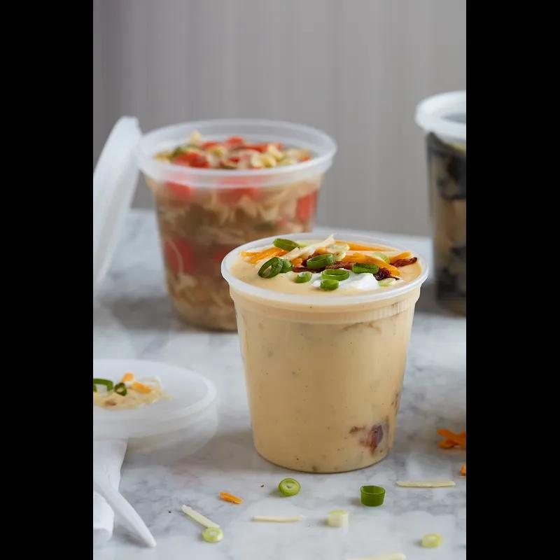 Deli Container Base & Lid Combo With Flat Lid 24 OZ PP LLDPE Clear Round 240/Case