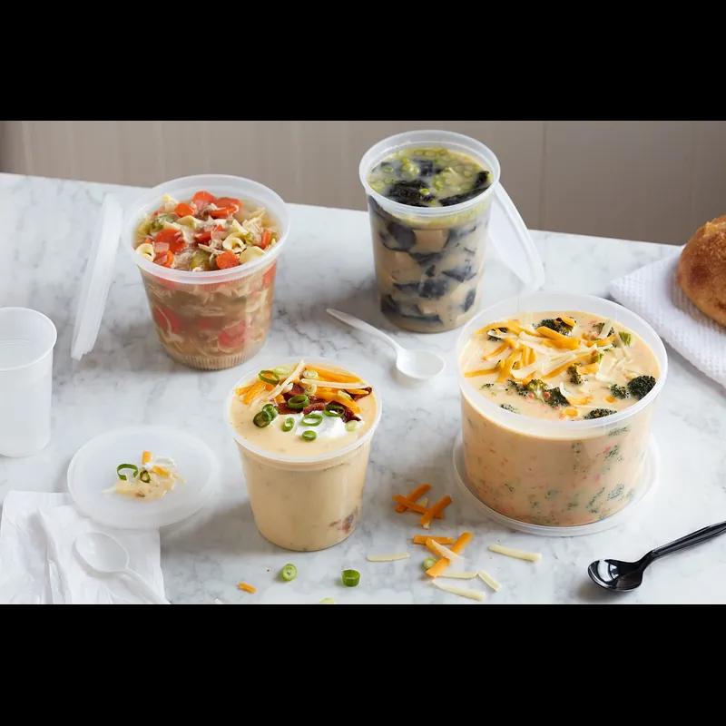 Deli Container Base & Lid Combo With Flat Lid 24 OZ PP LLDPE Clear Round 240/Case