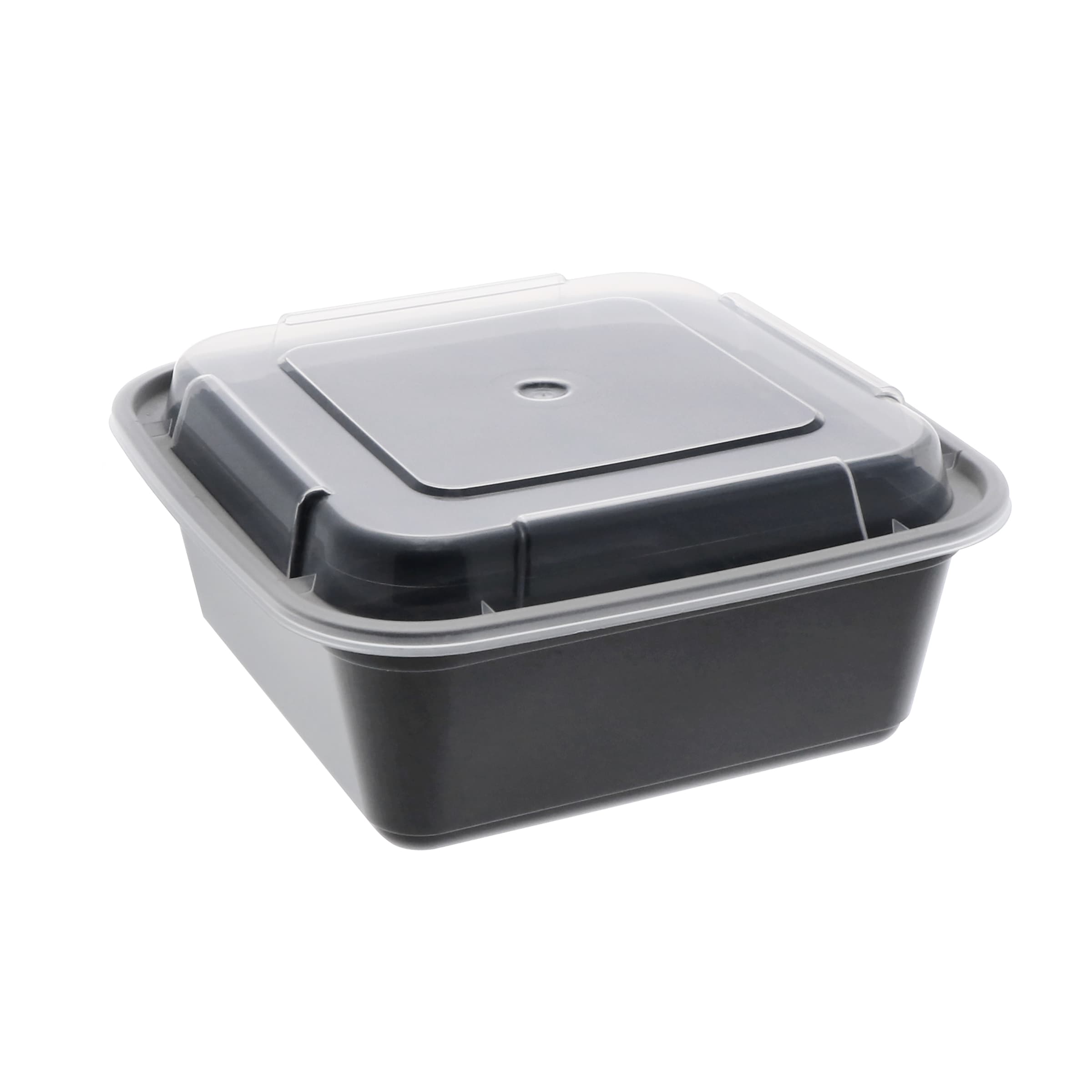 VERSAtainer® Take-Out Container Base & Lid Combo With Dome Lid 36 OZ PP Black Clear Square 150/Case