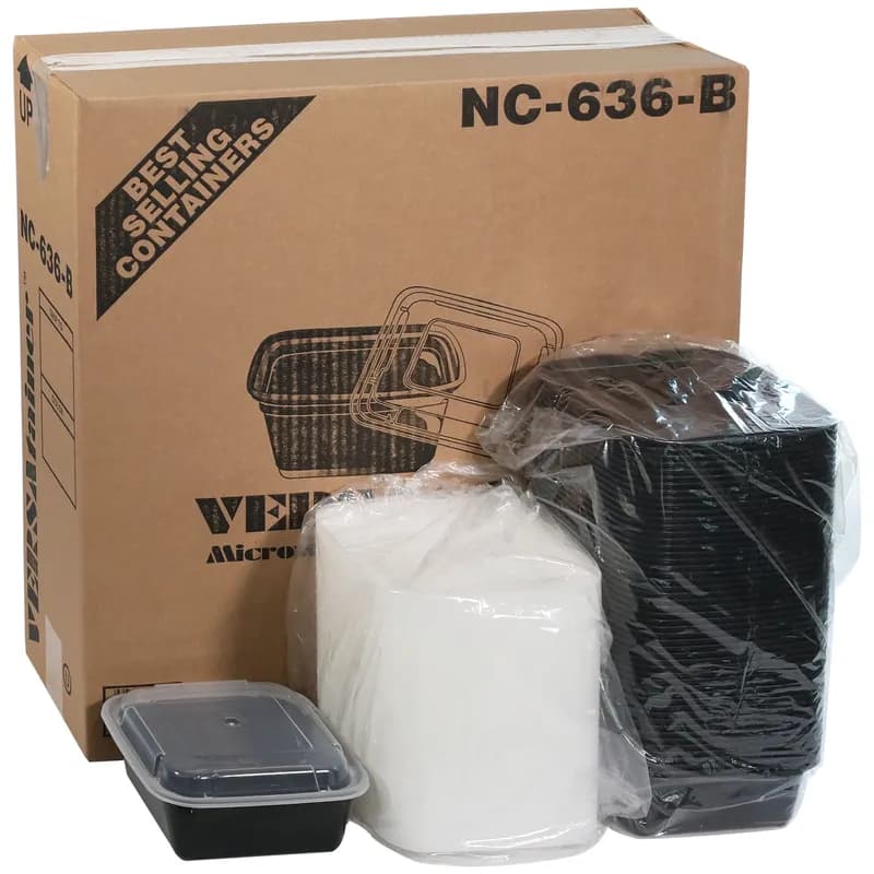 VERSAtainer® Take-Out Container Base & Lid Combo With Dome Lid 36 OZ PP Black Clear Square 150/Case