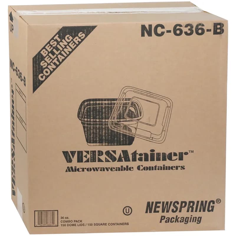 VERSAtainer® Take-Out Container Base & Lid Combo With Dome Lid 36 OZ PP Black Clear Square 150/Case
