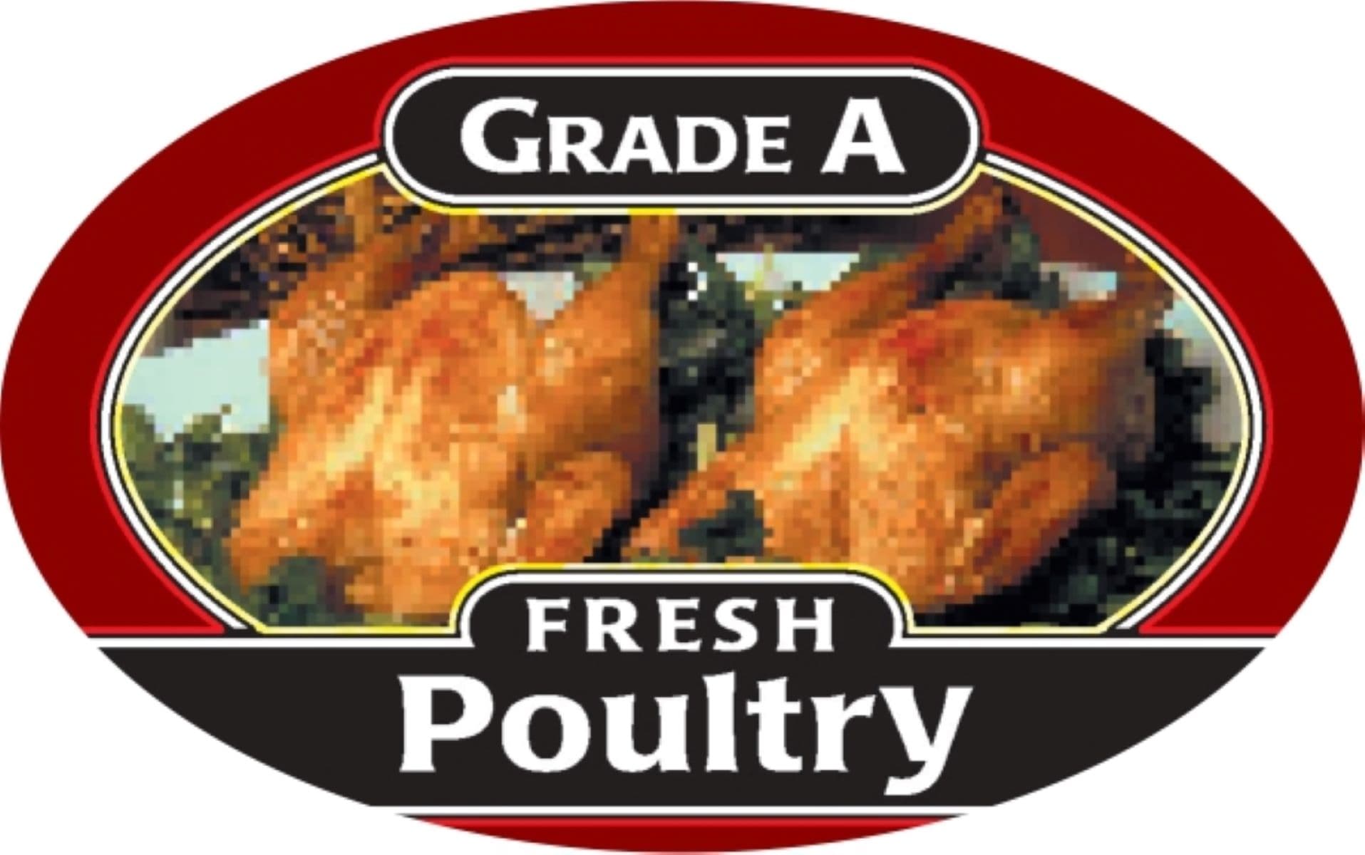 Grade A Fresh Poultry Meat Label 1.25X2 IN Picture Oval Foil 4 Color Process 500 Count/Roll 20 Rolls/Case