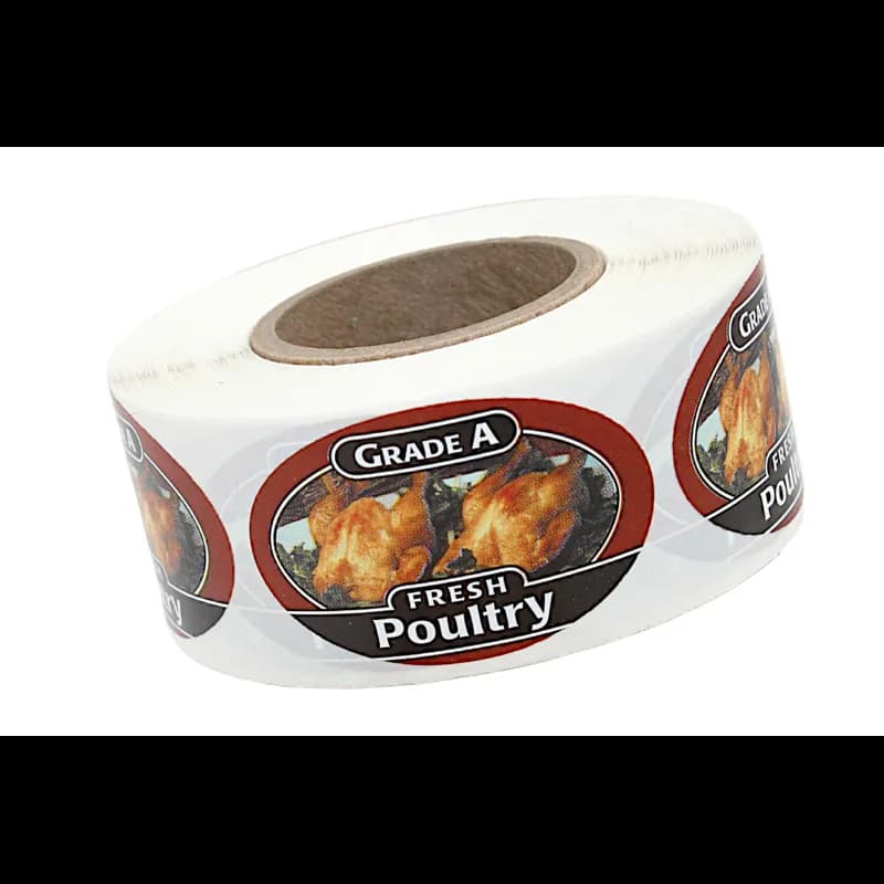 Grade A Fresh Poultry Meat Label 1.25X2 IN Picture Oval Foil 4 Color Process 500 Count/Roll 20 Rolls/Case