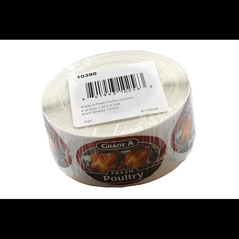 Grade A Fresh Poultry Meat Label 1.25X2 IN Picture Oval Foil 4 Color Process 500 Count/Roll 20 Rolls/Case