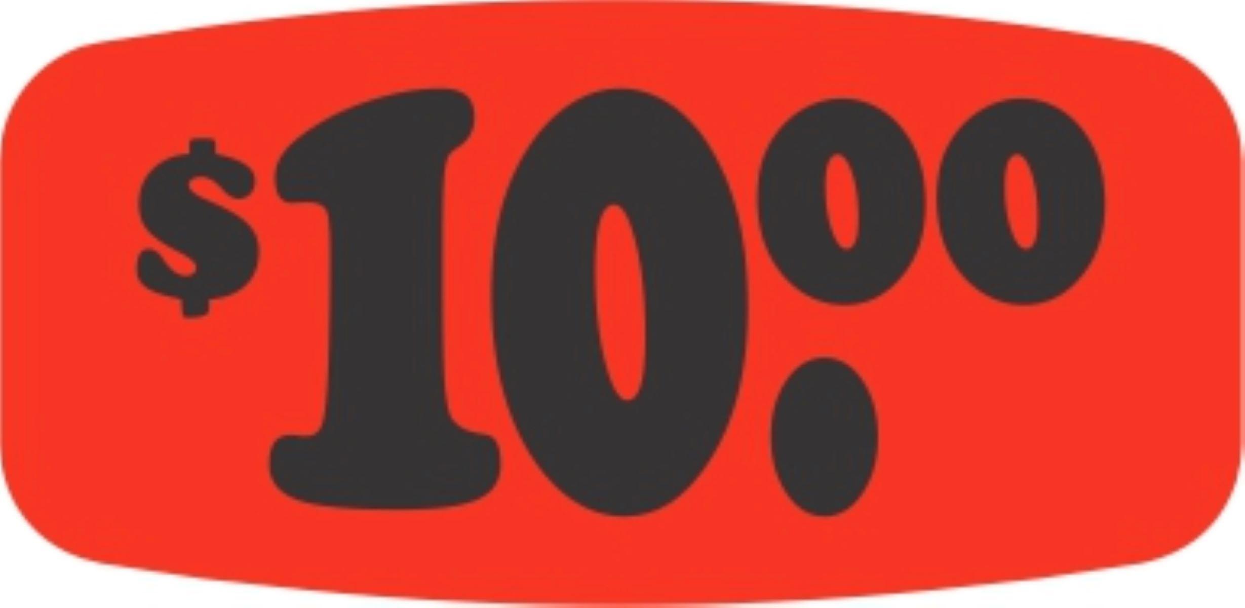 10 Price Label 0.625X1.25 IN Black Fluorescent Red Short Oval 1000 Count/Roll 50 Rolls/Case 50000 Count/Case