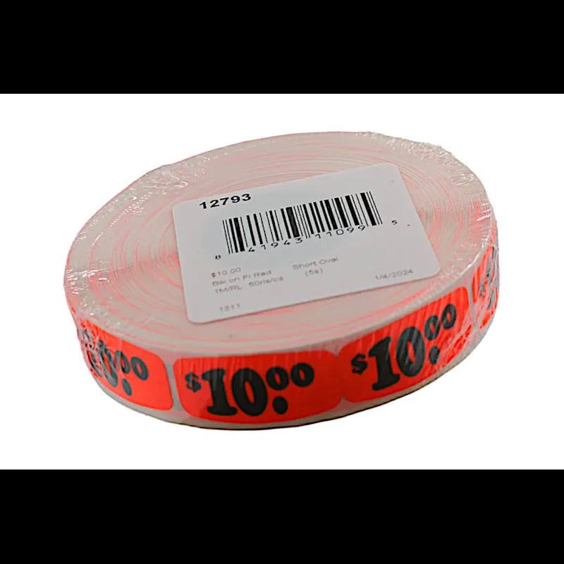 10 Price Label 0.625X1.25 IN Black Fluorescent Red Short Oval 1000 Count/Roll 50 Rolls/Case 50000 Count/Case