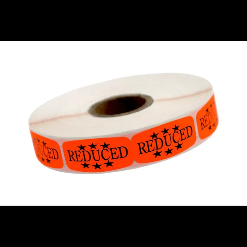 Reduced Label Black Fluorescent Red Stars Short Oval Dayglo 1000 Count/Roll 50 Rolls/Case 50000 Count/Case