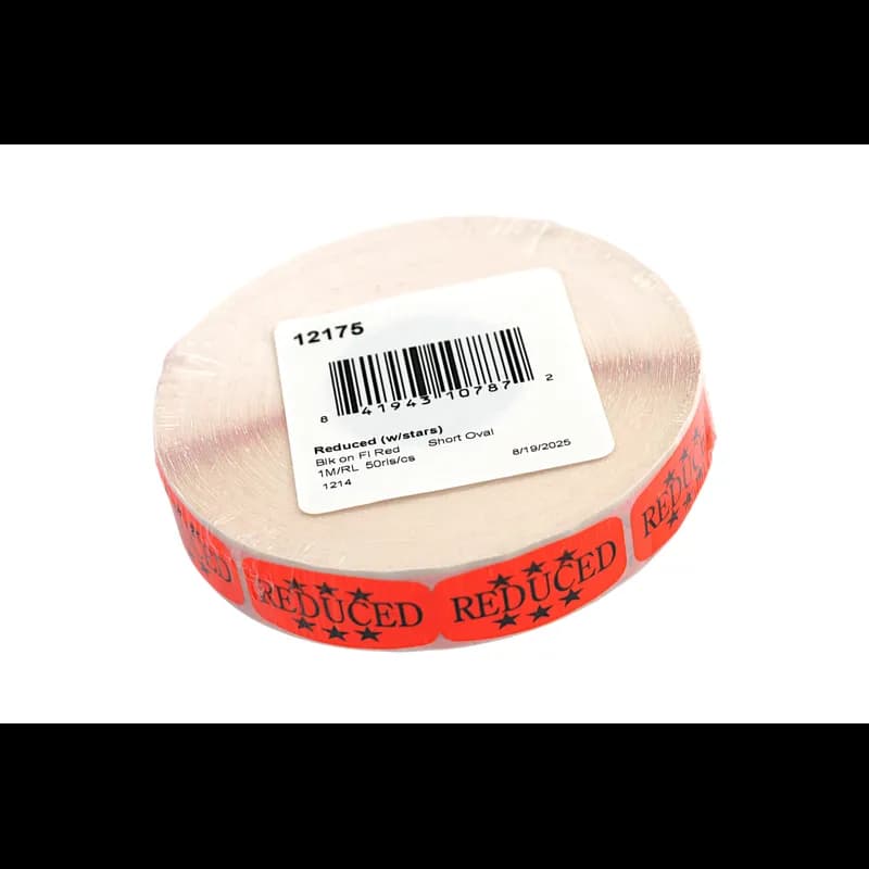 Reduced Label Black Fluorescent Red Stars Short Oval Dayglo 1000 Count/Roll 50 Rolls/Case 50000 Count/Case