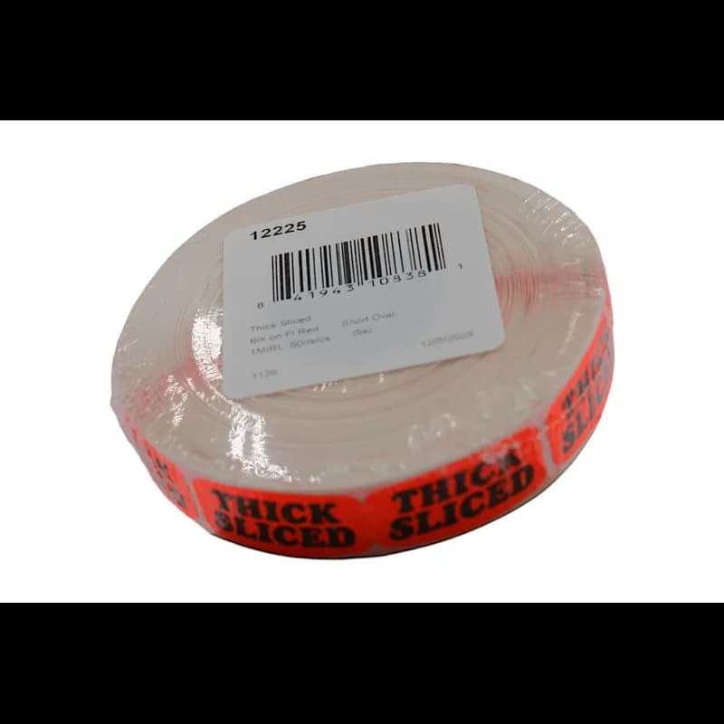 Thick Sliced Label 0.625X1.25 IN Black Fluorescent Red Short Oval 1000 Count/Roll 50 Rolls/Case 50000 Count/Case