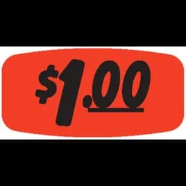 1 Price Label 0.625X1.25 IN Black Fluorescent Red Short Oval 1000 Count/Roll 50 Rolls/Case 50000 Count/Case