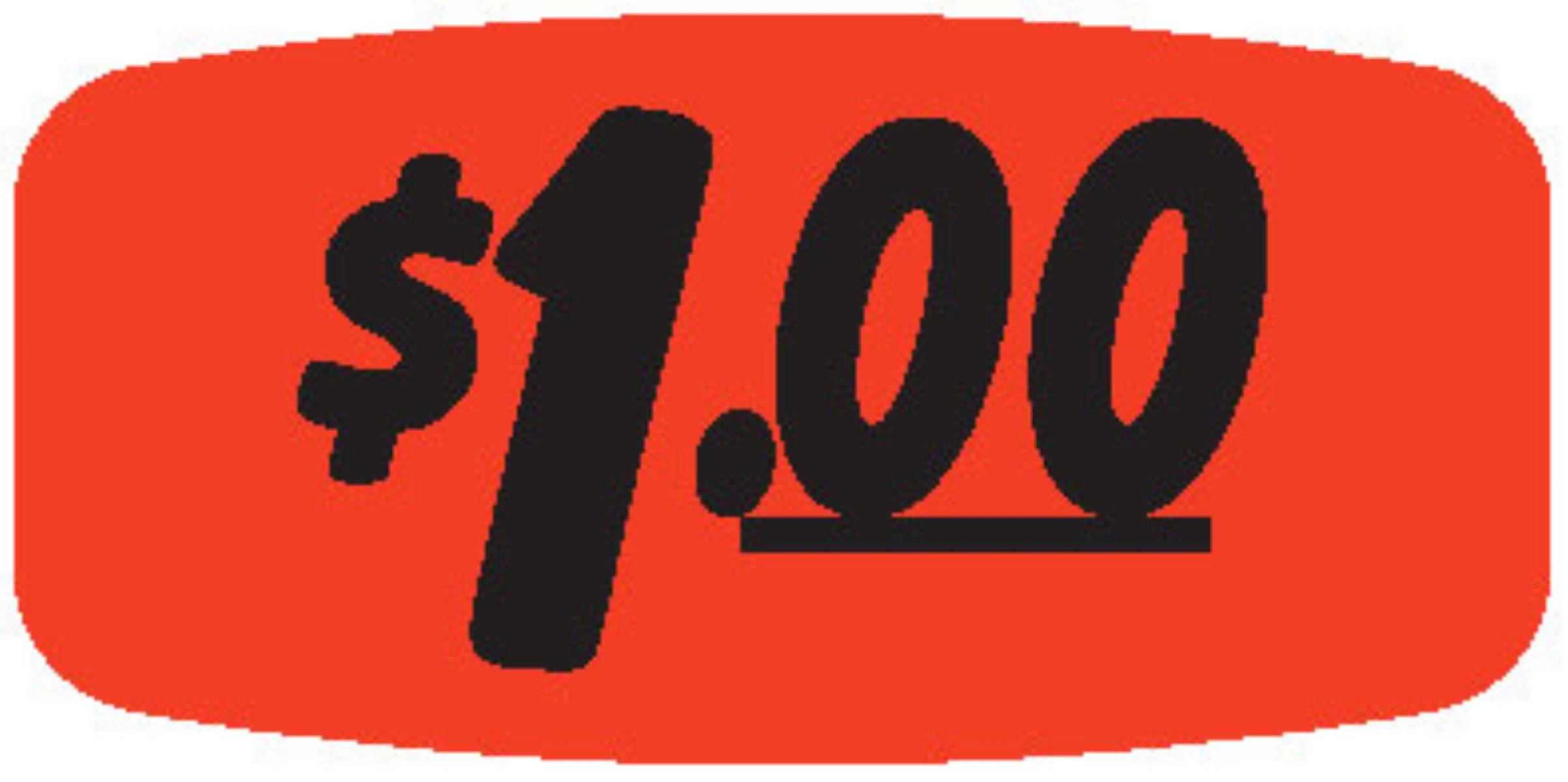 1 Price Label 0.625X1.25 IN Black Fluorescent Red Short Oval 1000 Count/Roll 50 Rolls/Case 50000 Count/Case