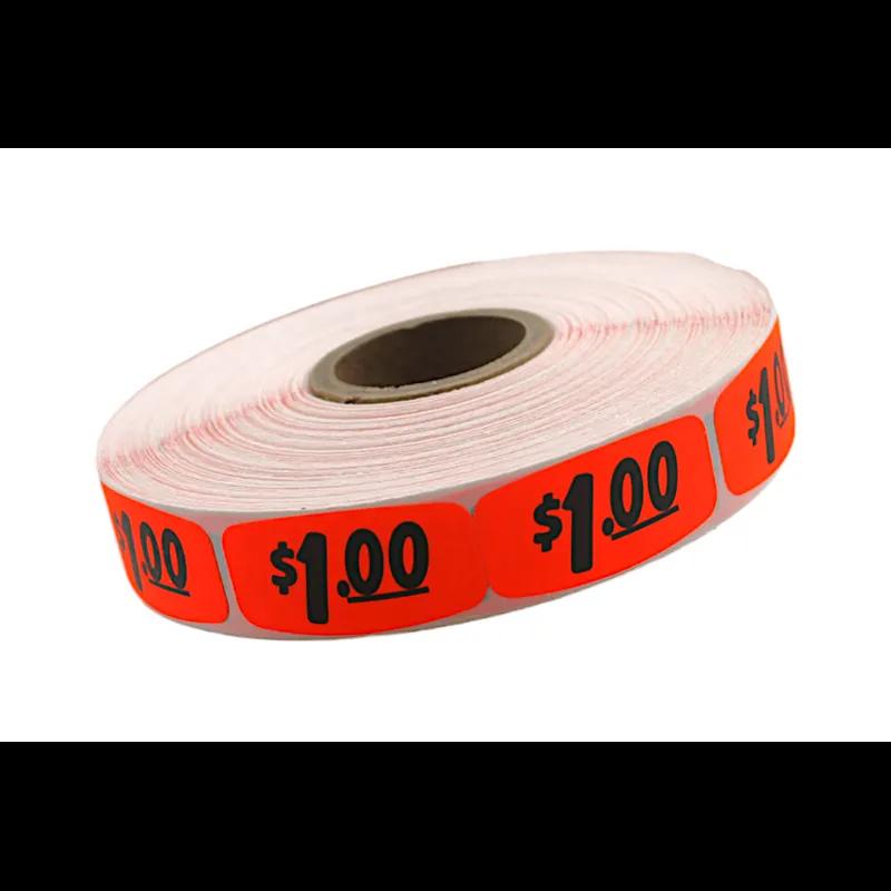 $1.00 Label 0.625X1.25 IN Black Red Short Oval 1000 Count/Roll 50 Rolls/Case