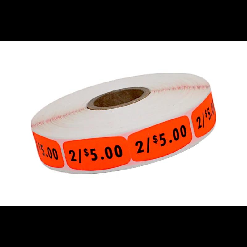 2/$5.00 Price Label 0.625X1.25 IN Black Fluorescent Red Short Oval 1000 Count/Roll 50 Rolls/Case 50000 Count/Case