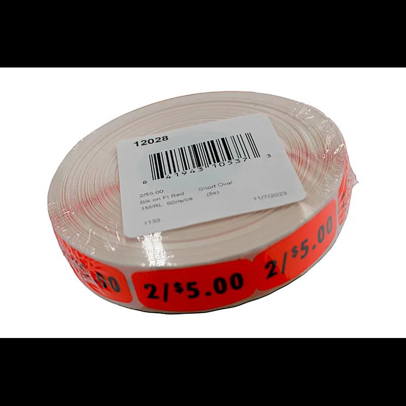 2/$5.00 Price Label 0.625X1.25 IN Black Fluorescent Red Short Oval 1000 Count/Roll 50 Rolls/Case 50000 Count/Case