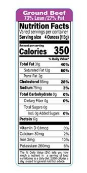 Ground Beef 73/27 Label 1.5X4.125 IN Purple Black Nutritional Facts 1000/Roll