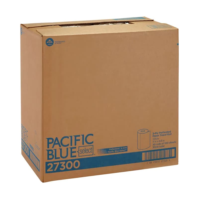 Pacific Blue Select Roll Paper Towel 9X11 IN 2PLY White Hardwound Perforated 100 Sheets/Roll 30 Rolls/Case