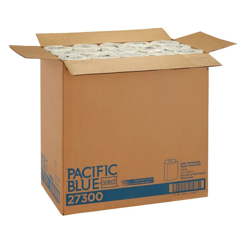 Pacific Blue Select Roll Paper Towel 9X11 IN 2PLY White Hardwound Perforated 100 Sheets/Roll 30 Rolls/Case