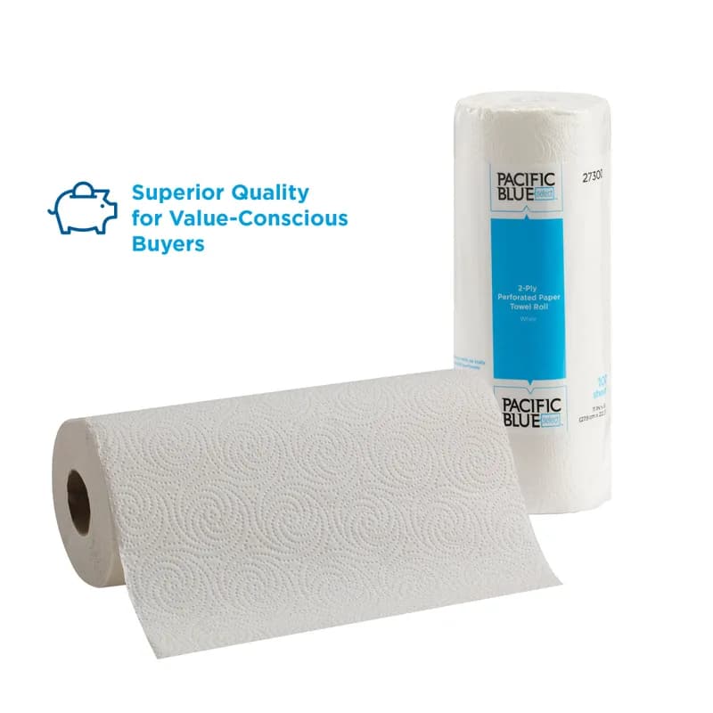 Pacific Blue Select Roll Paper Towel 9X11 IN 2PLY White Hardwound Perforated 100 Sheets/Roll 30 Rolls/Case