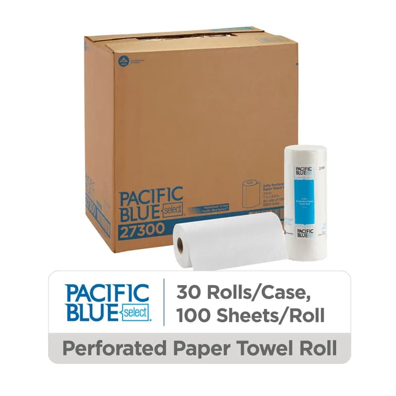 Pacific Blue Select Roll Paper Towel 9X11 IN 2PLY White Hardwound Perforated 100 Sheets/Roll 30 Rolls/Case