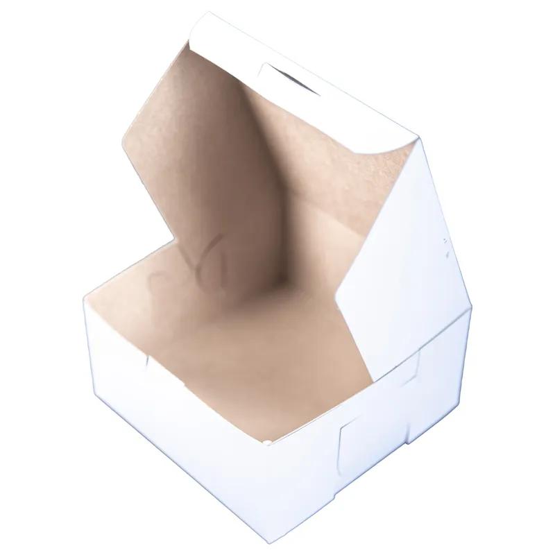 Bakery Box 6X6X3 IN Clay-Coated Kraft Board White Kraft Square Lock Corner Tuck Top 250/Bundle