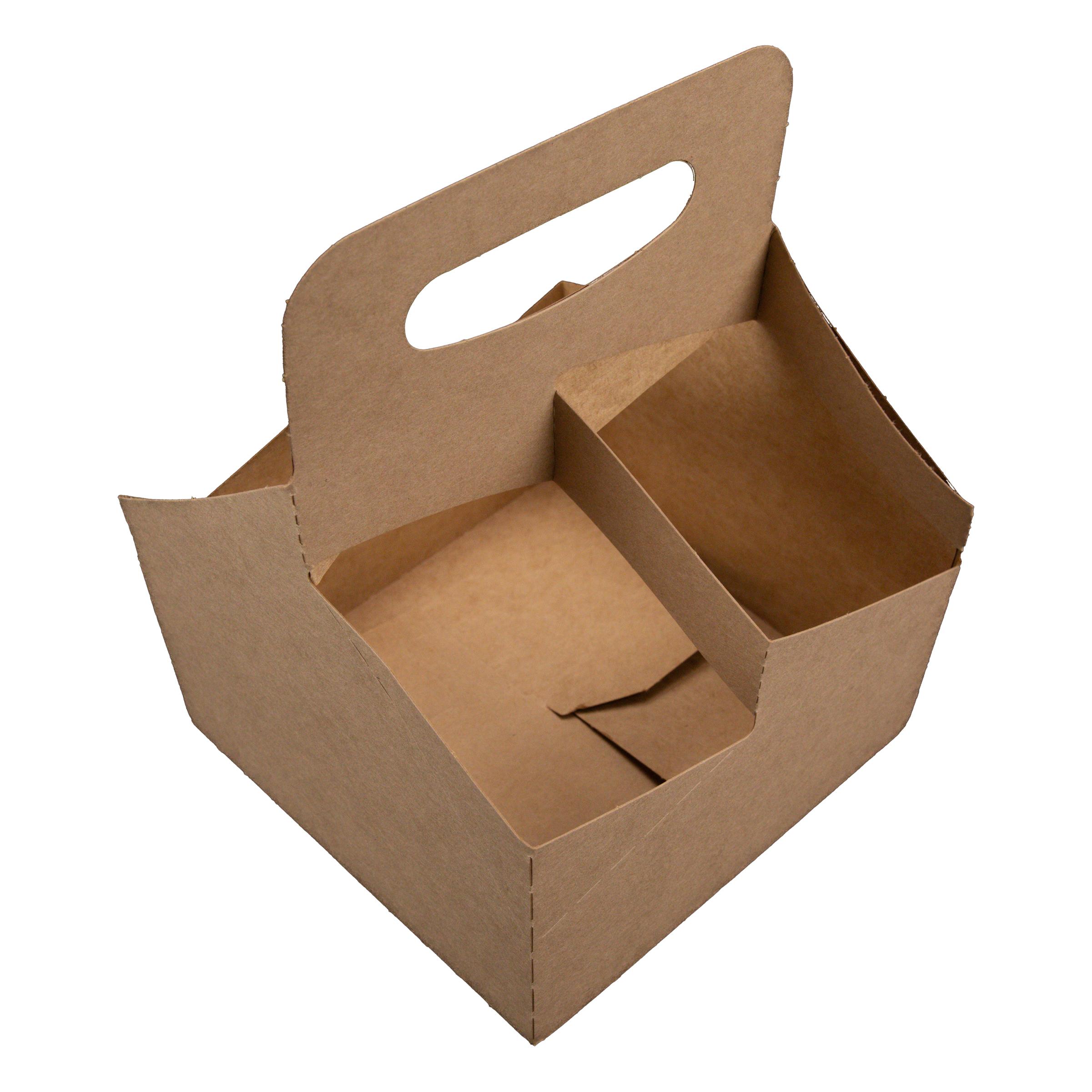 Cup Carrier 7.25X7X9.25 IN 4 Compartment Paper Brown For 4-32 OZ With Handle 250/Case