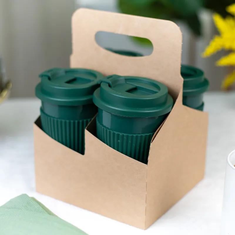Cup Carrier 7.25X7X9.25 IN 4 Compartment Paper Brown For 4-32 OZ With Handle 250/Case