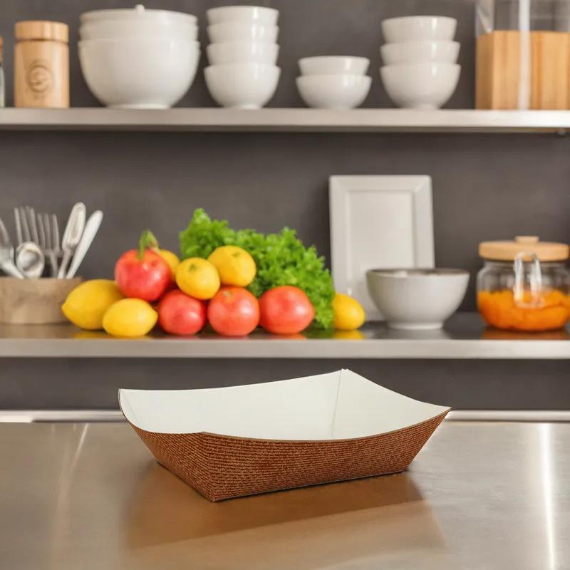 Food Tray 3 LB Clay-Coated Paperboard Brown White Hearthstone Rectangle 500/Case