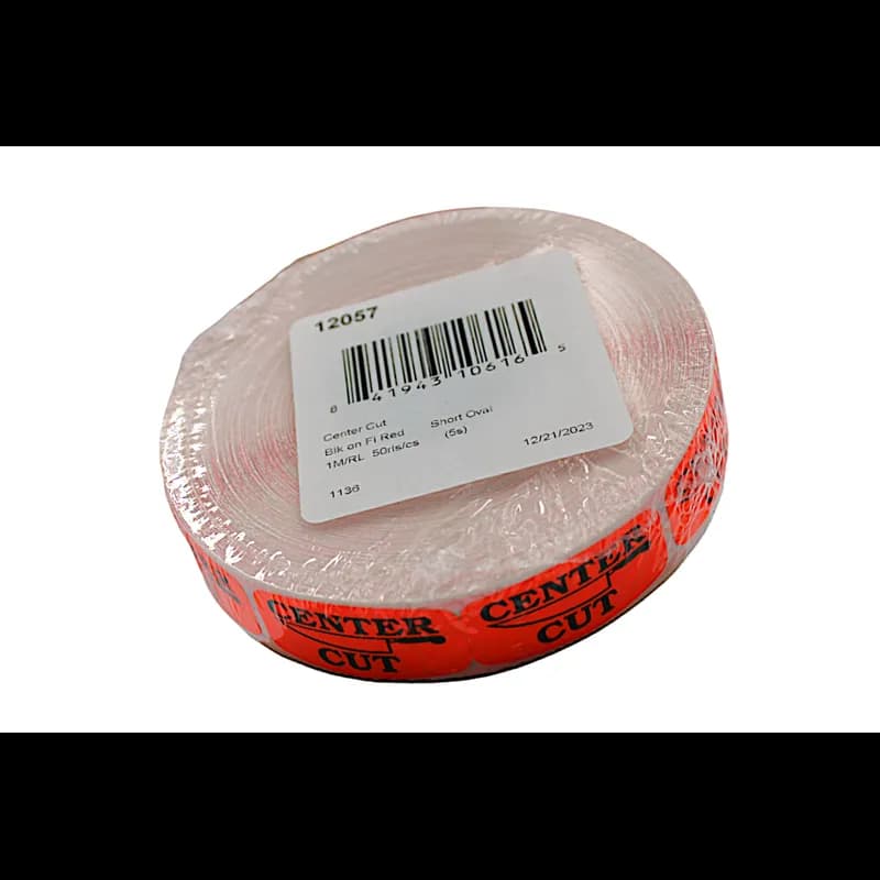 Center Cut Label 0.625X1.25 IN Black Fluorescent Red Short Oval 1000 Count/Roll 50 Rolls/Case 50000 Count/Case