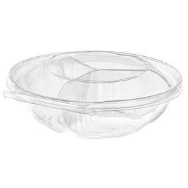 Safe-T-Fresh® Deli Container Hinged With Dome Lid 52 OZ 3 Compartment PET Clear Round 100/Case