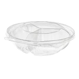 Safe-T-Fresh® Deli Container Hinged With Dome Lid 52 OZ 3 Compartment RPET Clear Round 100/Case