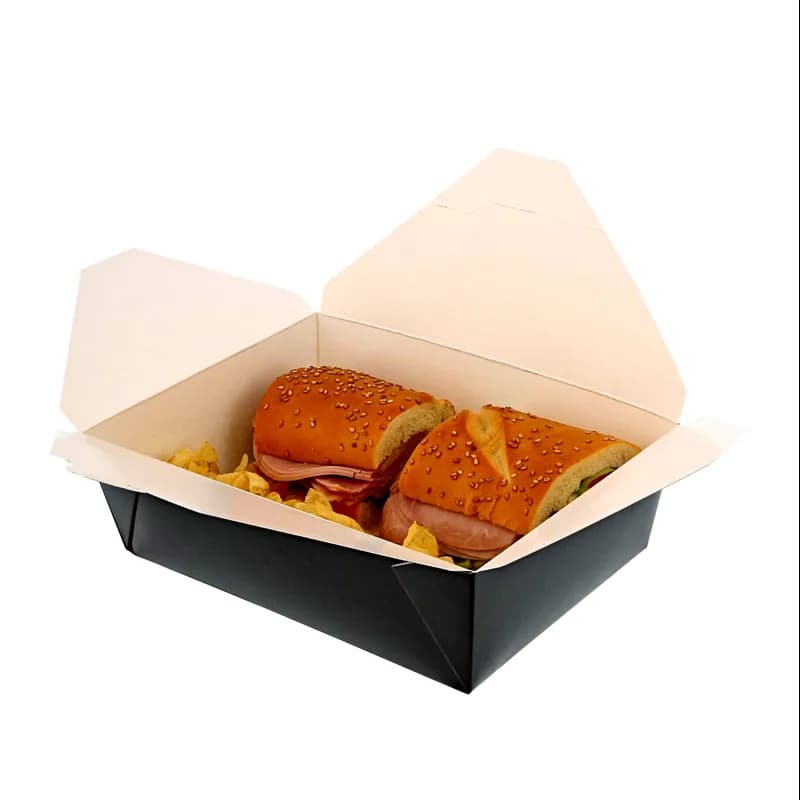 #3 Take-Out Box Fold-Top 7.75X5.5X2.5 IN Paper Black Rectangle 50 Count/Pack 4 Packs/Case 200 Count/Case