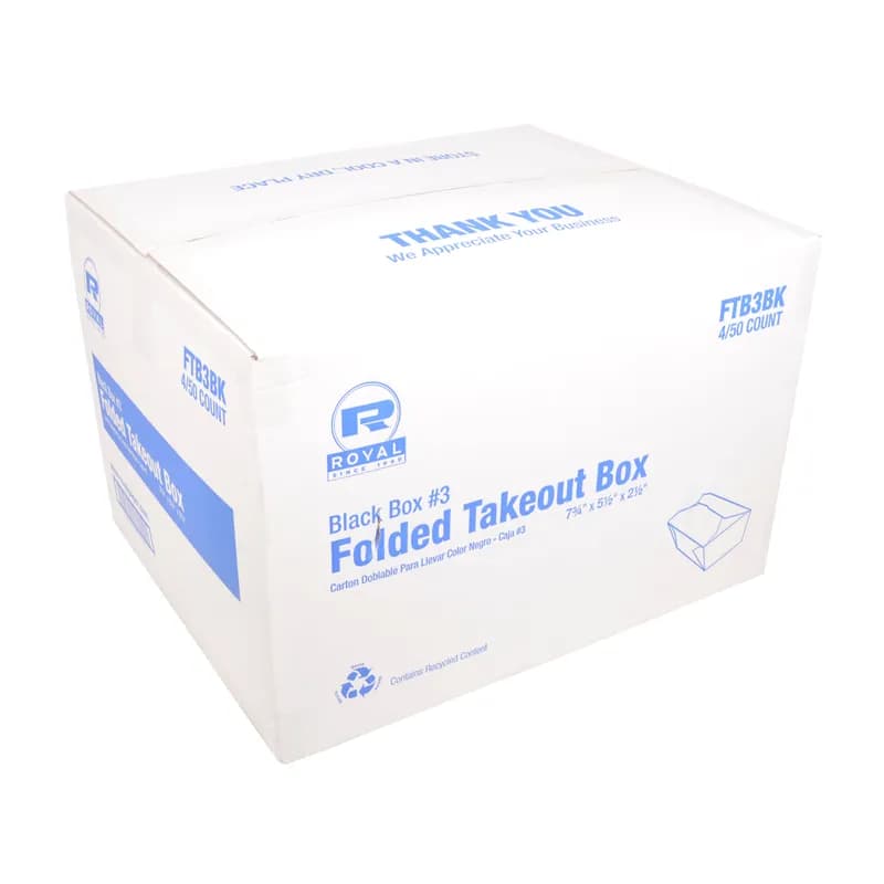 #3 Take-Out Box Fold-Top 7.75X5.5X2.5 IN Paper Black Rectangle 50 Count/Pack 4 Packs/Case 200 Count/Case