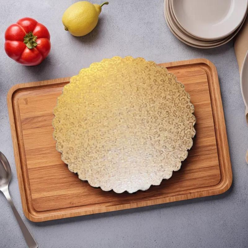 Cake Board 9 IN Paperboard Gold Round Scalloped 200/Case