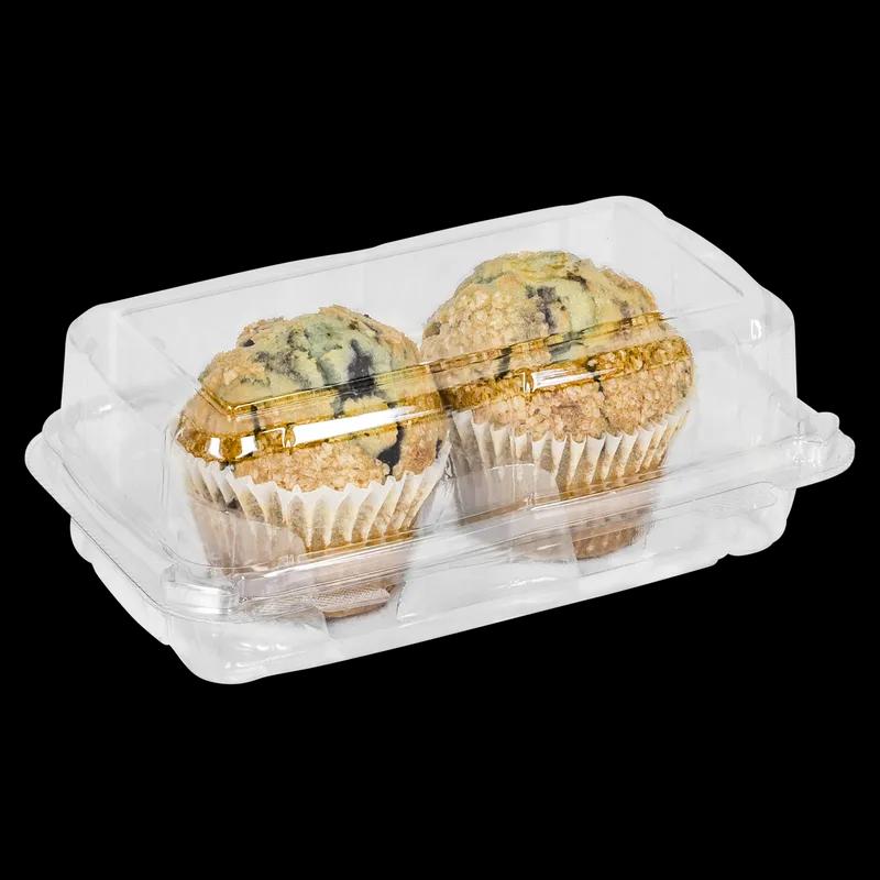 Muffin Hinged Container With Dome Lid 12.38X10X3.7 IN 2 Compartment PET Clear Rectangle 240/Case