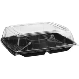Serving Tray Base & Lid Combo With Dome Lid 16X16X3 IN 4 Compartment PET PP Black Clear Square 25/Case