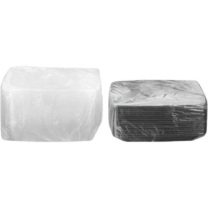 Serving Tray Base & Lid Combo With Dome Lid 16X16X3 IN 4 Compartment PET PP Black Clear Square 25/Case
